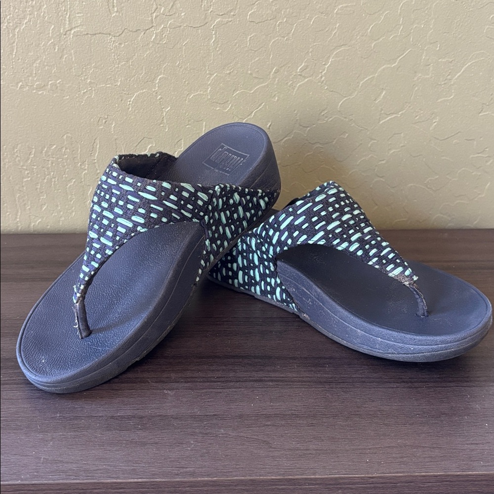 FitFlop Lulu Blue Geo-Webbing Toe-Post Thong Flip Flop Sandals Size‎ 6 - Picture 4 of 7